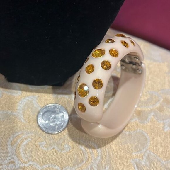 ALBERT WEISS Cream Orange Rhinestone Clamper BRACELET - Picture 6 of 9